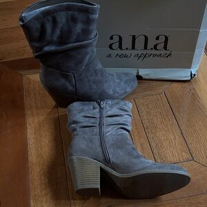 NWOT - a.n.a Taupe Suede-Look Slouchy Mid-Calf Heeled Boots